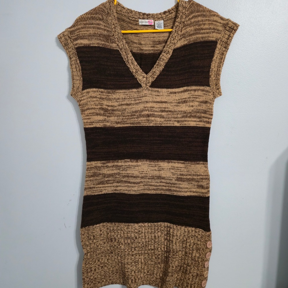 B#27 Body Central Striped Sweater Brown Tan Sleeveless Knit Top Women's Large